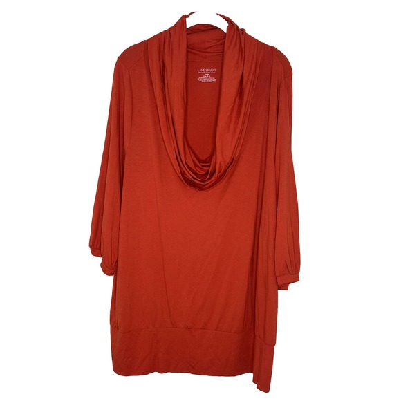 Lane Bryant Womens Orange Cowl Neck Stretch 3/4 Sleeve Tunic Top Sz 18/20 New - Picture 1 of 5